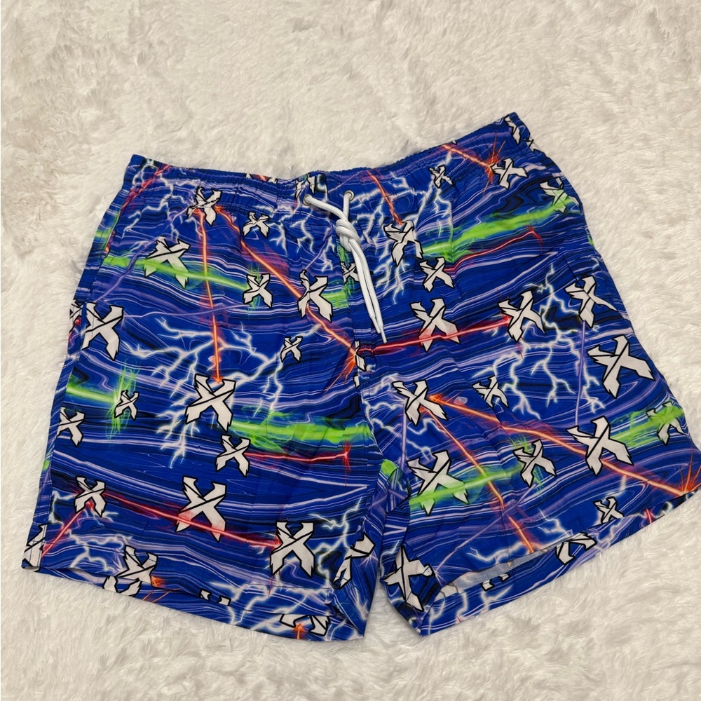 New large Excision blue swim shorts swimming trunks festival rave EDC outfit